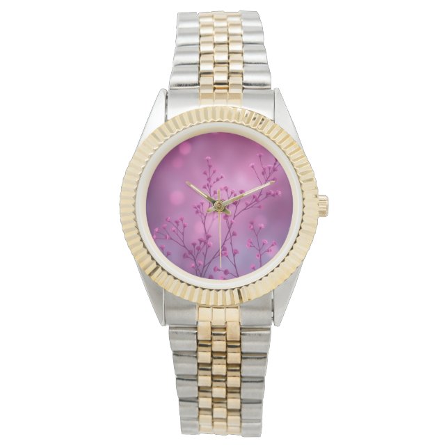 Montre Poignet rose Floral Bokeh Petits Fleurs (devant)