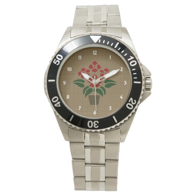 Montre Poinsettia Rouge Tissé (devant)