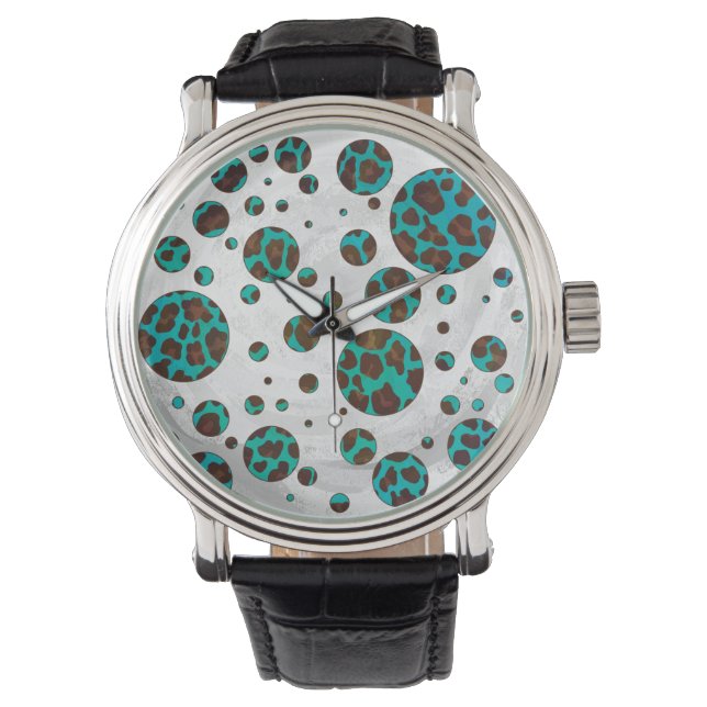 Montre Points Leopard Brown et Turquoise PrintPolka (devant)
