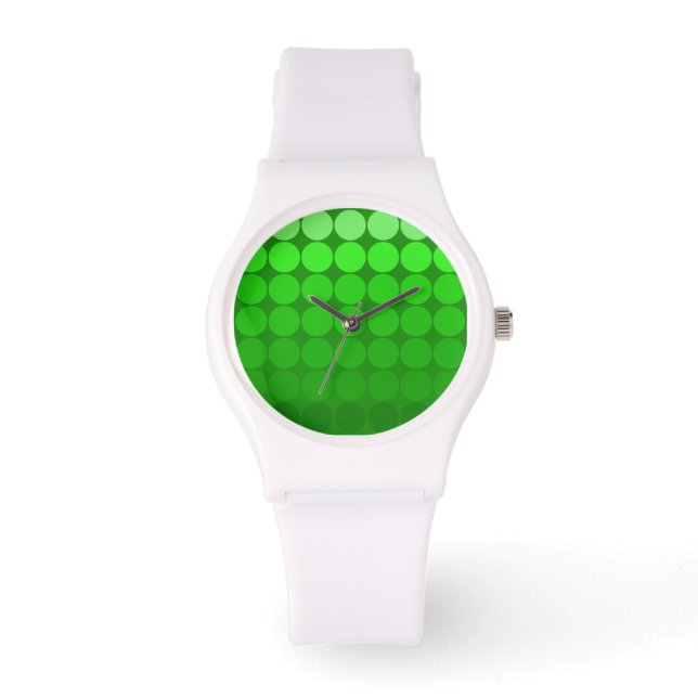 Montre Points Pop Mod Gradient Cercles verts Blanc Regard (Recto)