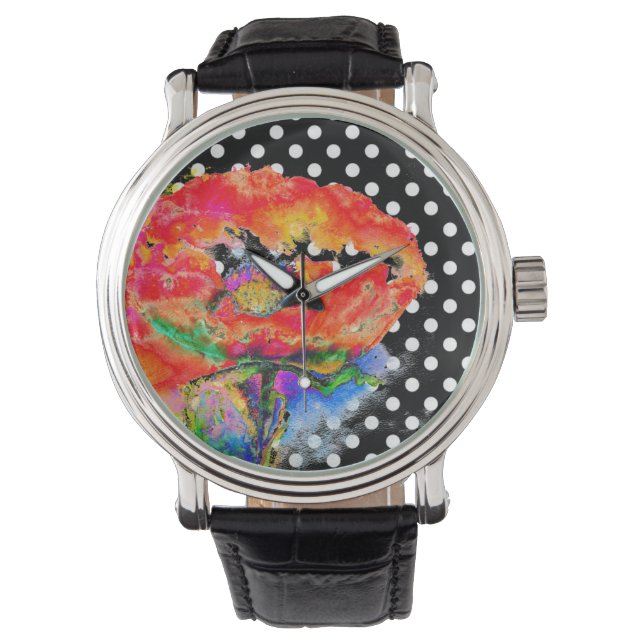 Montre pois Abstraits de pavot à fleurs rouges (devant)