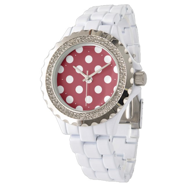Montre Pois blancs sur Crimson Red (Incliné)