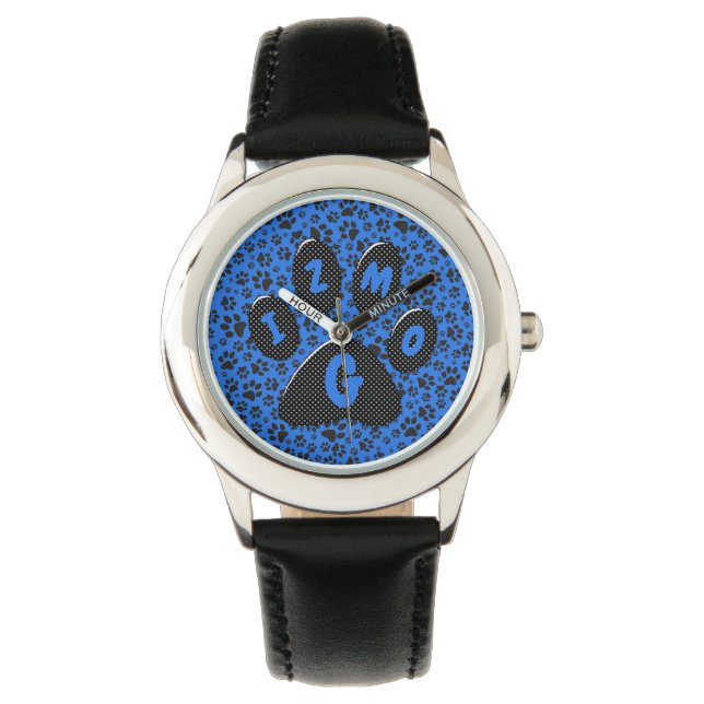 Montre Pois de chien noir et blanc Pointe Polka sur tech  (devant)