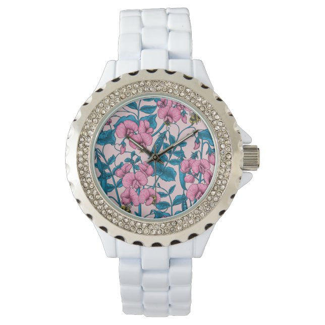 Montre Pois doux et bourdons, rose et bleu (devant)