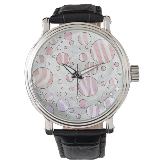 Montre Pois rose et blanc Zebra (devant)