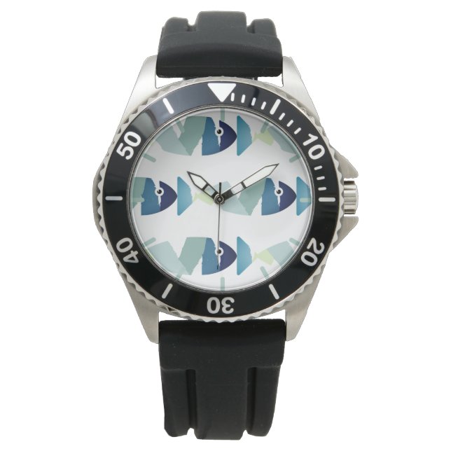 Montre Poisson bleu de natation Abstraite (devant)
