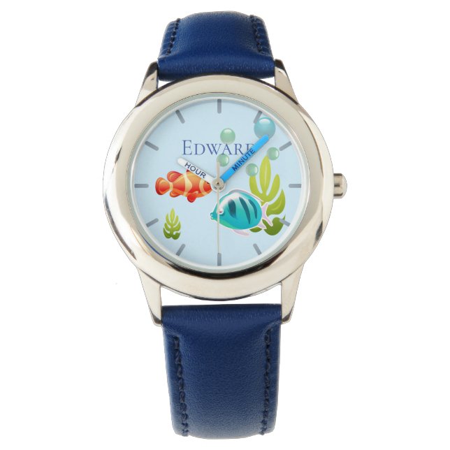 Montre Poisson coloré avec bulles et algues (devant)