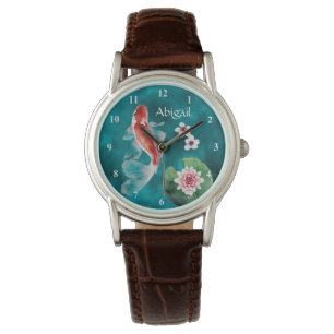 Montre Poisson Koi japonais personnalisé, fleurs de ceris