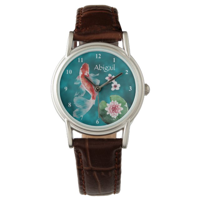 Montre Poisson Koi japonais personnalisé, fleurs de ceris (devant)