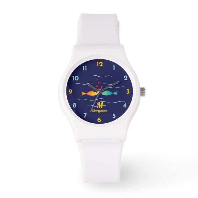 Montre Poisson romantique mignon en amour Monogramme (Recto)