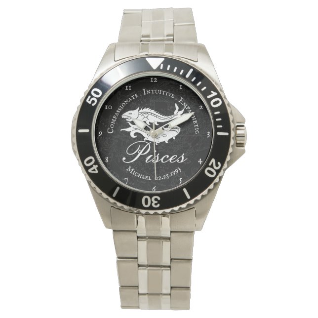 Montre Poissons vintages Zodiac Positifs Traits Noir Pers (devant)