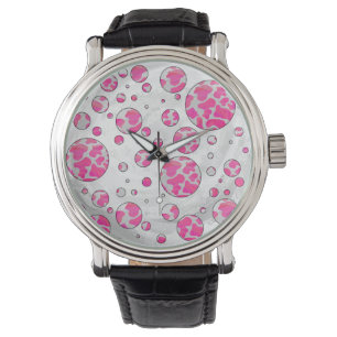 Montre Poka Dot Vache rose et blanc