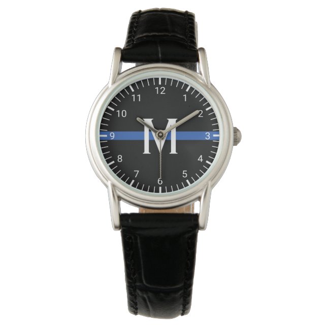 Montre Police Ligne Bleue Mince Monogramme (devant)