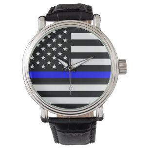 Montre police mince ligne bleue drapeau usa etats-unis am