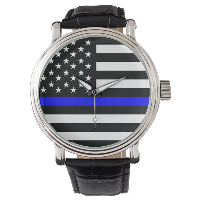 Montre police mince ligne bleue drapeau usa etats-unis am (devant)