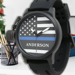 Montre Police personnalisée Ligne Bleue Mince Applicatio