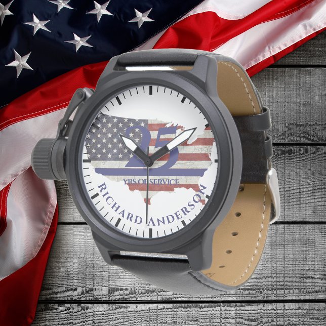 Montre Police Retraite Watch Mince Ligne Bleue Drapeau US (Créateur téléchargé)