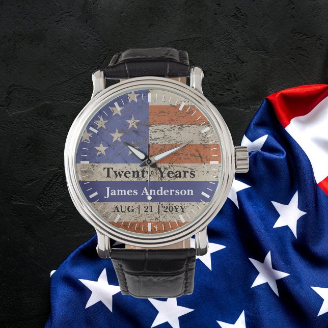 Montre Police Retraite Watch Mince Ligne Bleue Drapeau US (Créateur téléchargé)