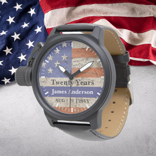 Montre Police Retraite Watch Mince Ligne Bleue Drapeau US