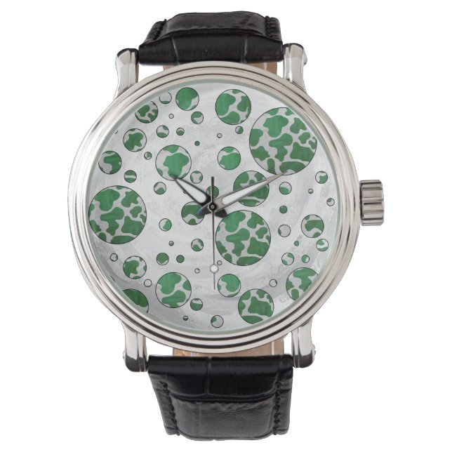 Montre Polis Dot Vache vert et blanc Impression (devant)