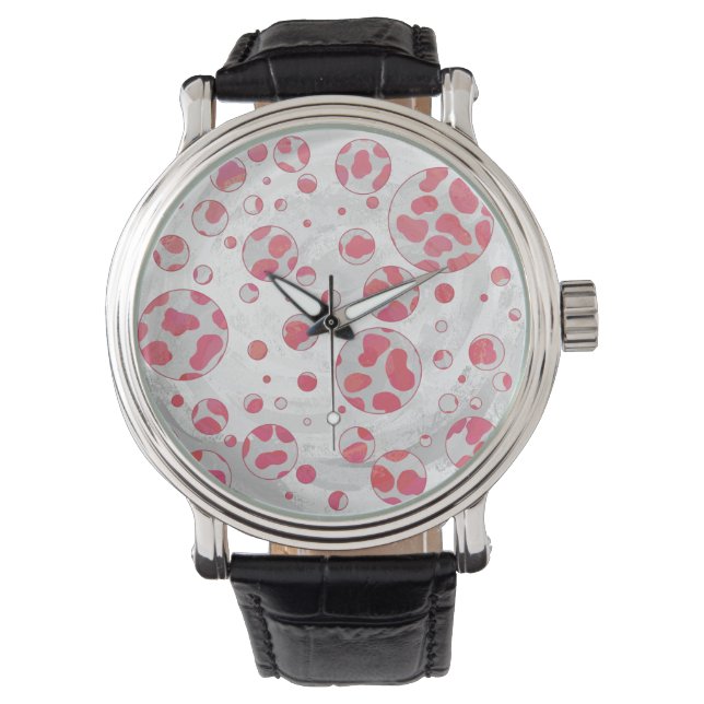 Montre Polka Dot Dalmatie rose et blanc (devant)