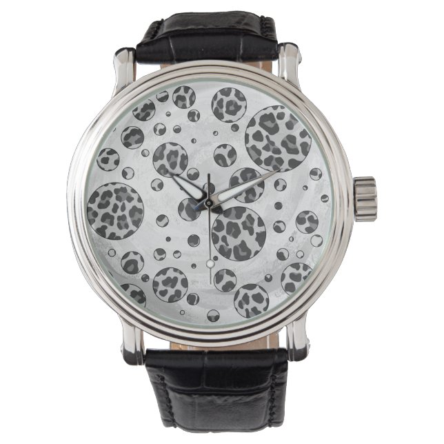 Montre Polka Dot Leopard Design noir et blanc (devant)