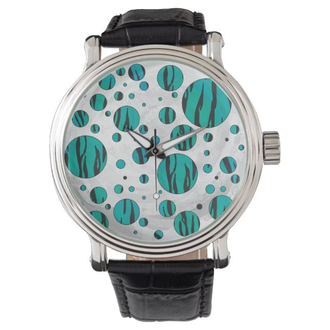 Montre Polka Dot Tiger noir et Turquoise (devant)