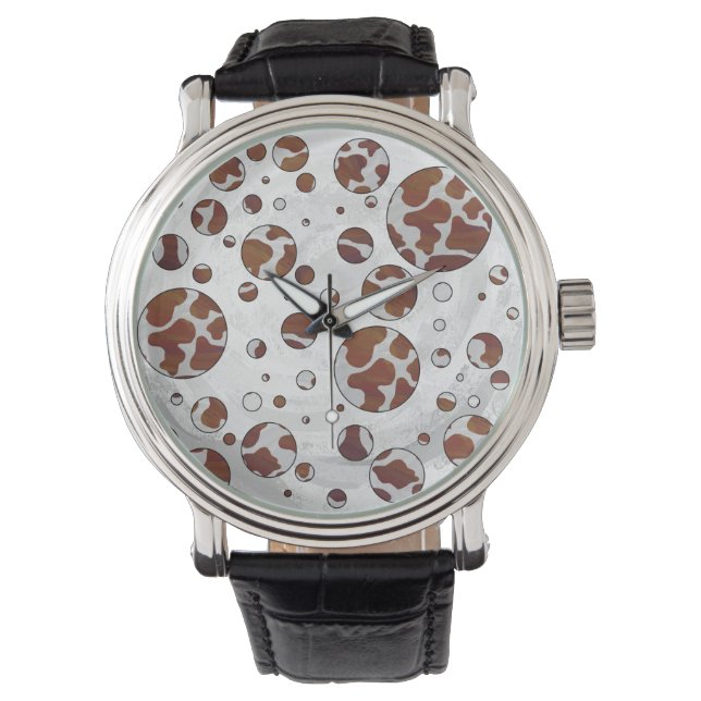 Montre Polka Dot Vache Brown et blanche (devant)