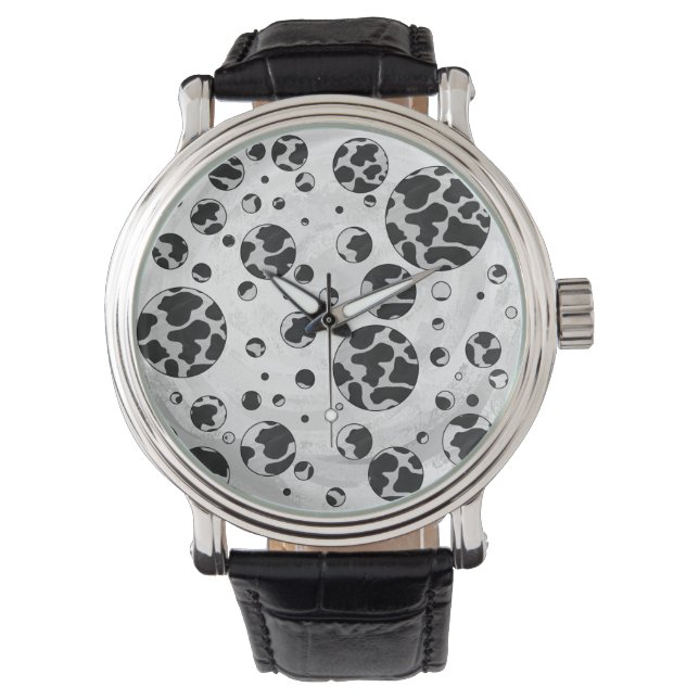 Montre Polka Dot Vache noir et blanc (devant)