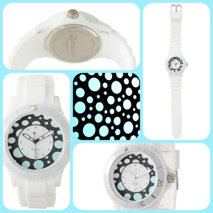 Montre Polka-dots rétro moderne bleu blanc et noir