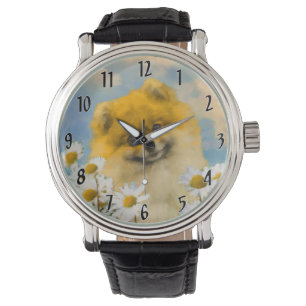 Montre Poméranien dans Daisies Peinture - Art Chien origi
