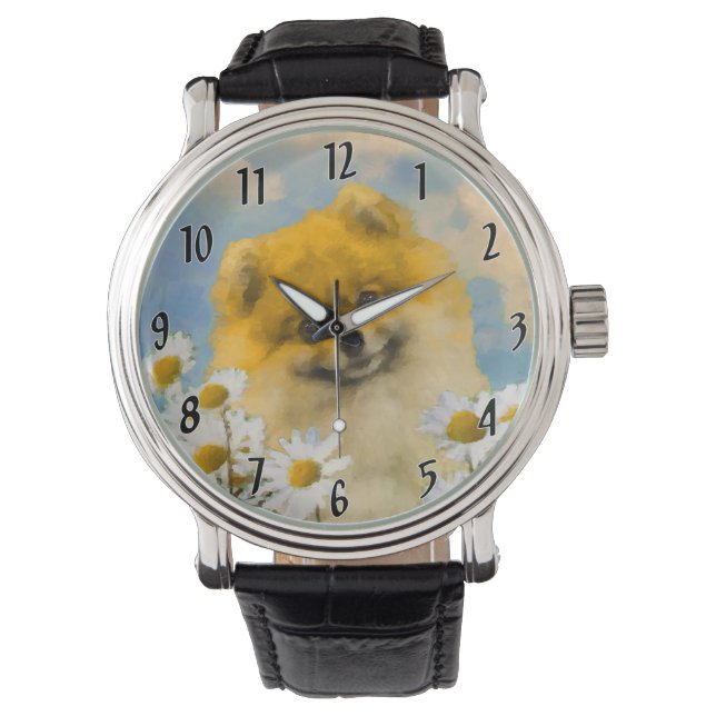 Montre Poméranien dans Daisies Peinture - Art Chien origi (devant)