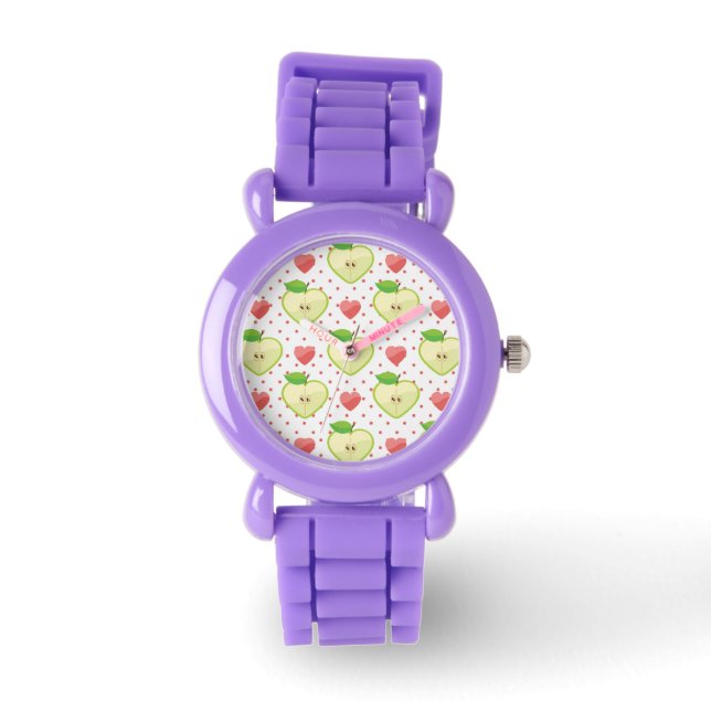 Montre Pommes du coeur avec Pois roses et Coeurs (Recto)