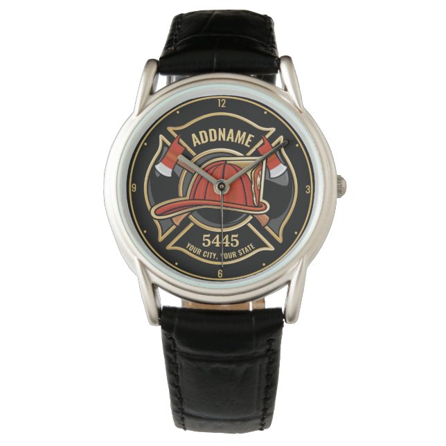 Montre Pompier AJOUTER LE NOM Insigne du service de pompi (devant)