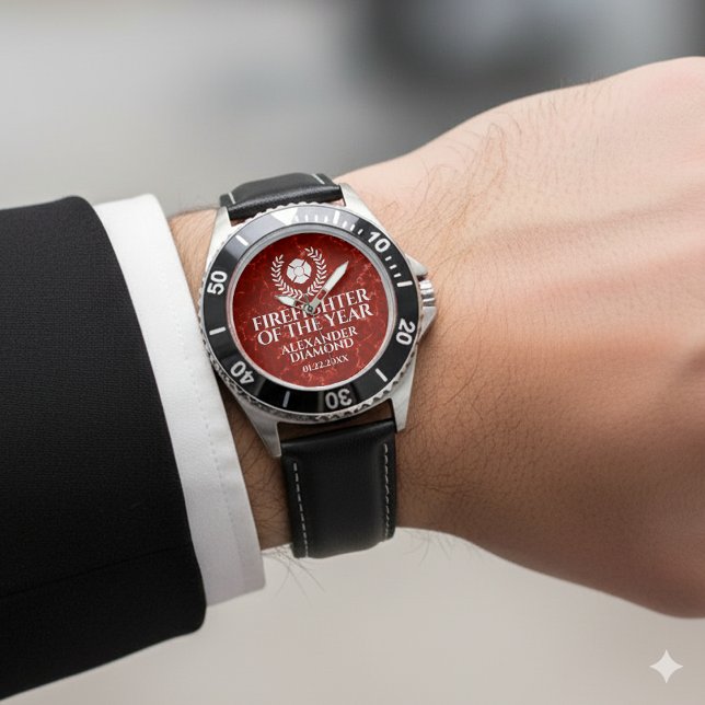 Montre Pompier élégant de l'année en marbre rouge (Elegant Firefighter of the Year Red Marble Wristwatch Cover Photo)