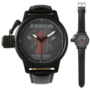 Montre Pompier NOM Fire Department Hydrant USA Drapeau