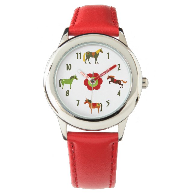 Montre Ponies rétro colorées et chevaliers à fleurs (devant)