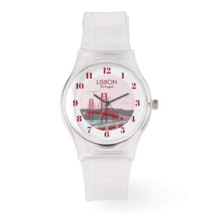 Montre Pont de Lisbonne sur le fleuve Tage au style vinta