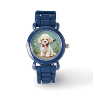 Montre Poodle blanc adorable avec noeud papillon