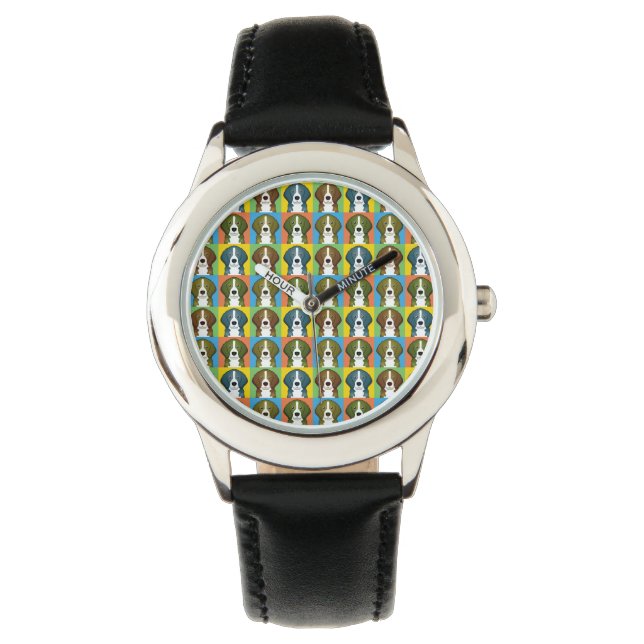 Montre Pop-Art de dessin de chien beagle (devant)