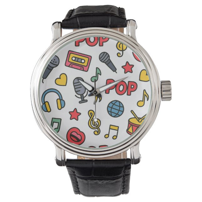 Montre pop music doodle icons seamless pattern	 (devant)