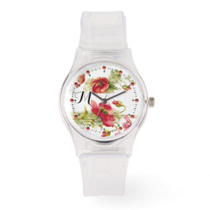 Montre POPIES Rouge Blanc Floral Monogramme