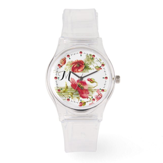 Montre POPIES Rouge Blanc Floral Monogramme (Recto)