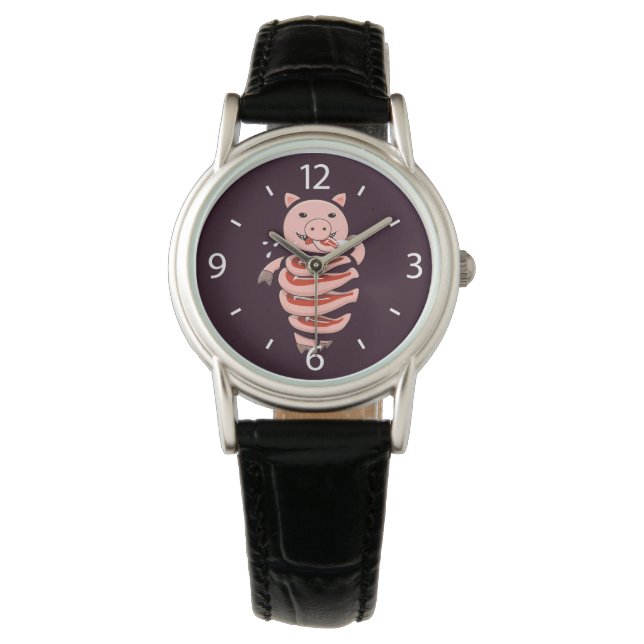 Montre Porc drôle mangeant des biftecks de lui-même (devant)