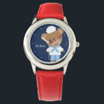Montre Porte-voile Personnalisé Enfant<br><div class="desc">Cette montre amusante présente une illustration vectorielle douce d'un ours brun mignon portant un costume de marin et peut être personnalisée avec le nom ou le monogramme de votre enfant.</div>