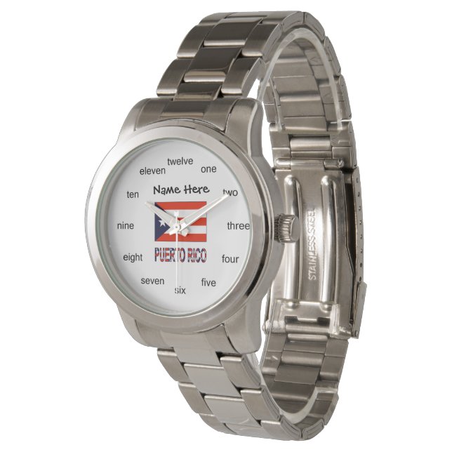 Montre Porto Rico et drapeau portoricain avec votre nom (Incliné)