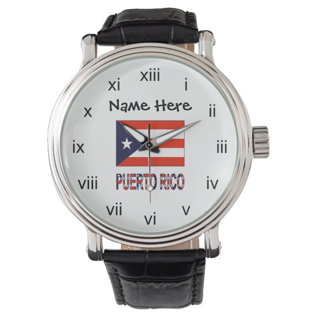 Montre Porto Rico et drapeau portoricain avec votre nom (devant)