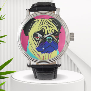 Montre Portrait coloré d'un carlin
