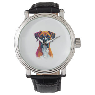 Montre Portrait de Boxer Vintage Éclaboussure de Couleur