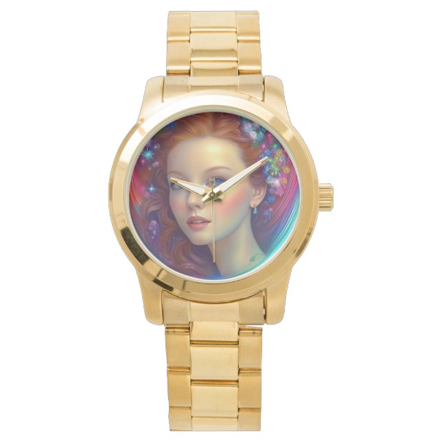 Montre Portrait de cheveux arc-en-ciel enchanté (devant)